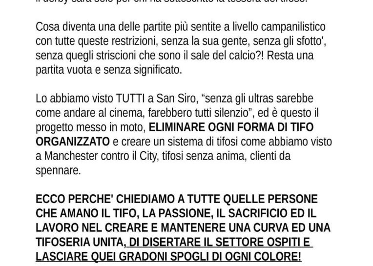 Sul divieto di trasferta agli atalantini perde il calcio, perde lo sport, perdiamo tutti noi